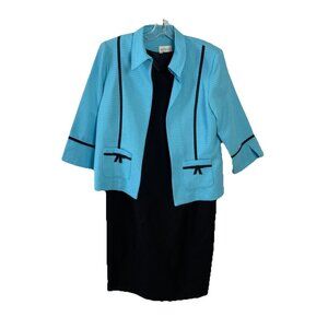 Koret Womens Sz 12P Dress Suit Set 2 Piece Black Sheath Dress / Aqua Jacket